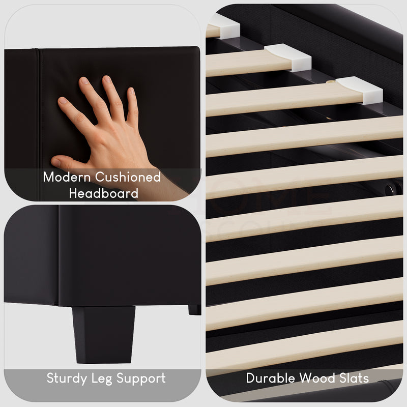 Lisbon Single Faux Leather Bed, Black UKFR