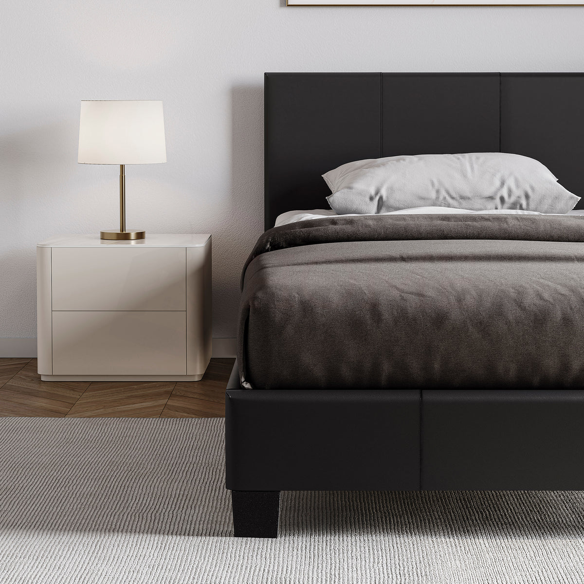 Lisbon Single Faux Leather Bed, Black UKFR