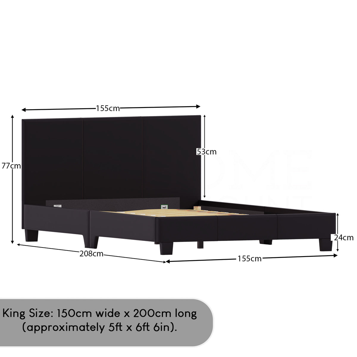 Lisbon King Size Faux Leather Bed, Black UKFR