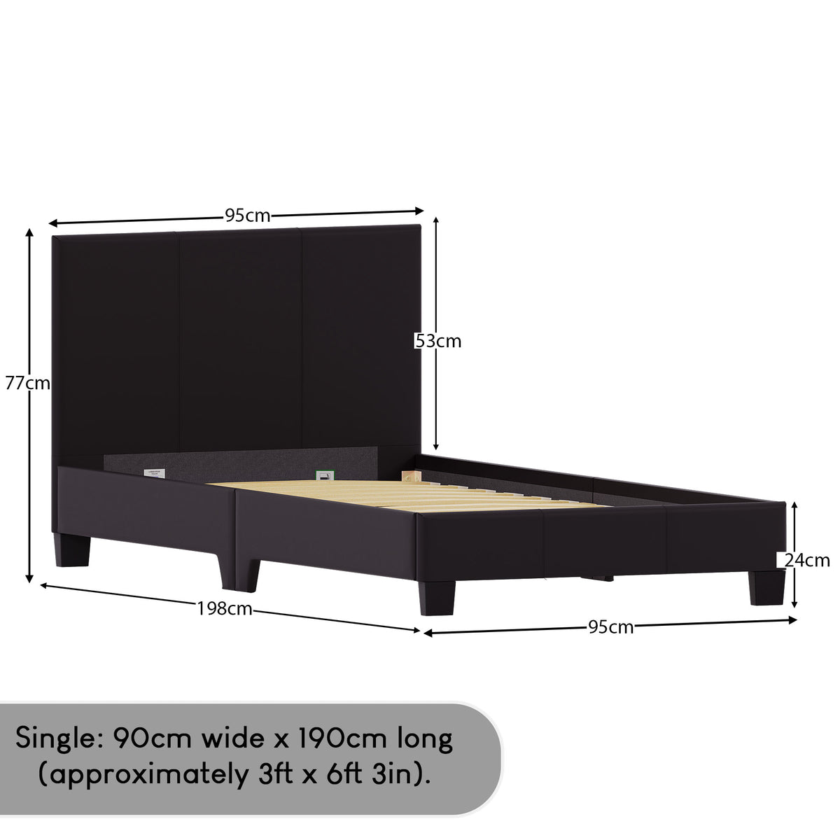 Lisbon Single Faux Leather Bed, Brown UKFR