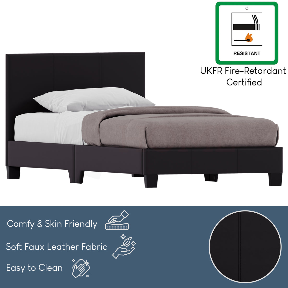Lisbon Single Faux Leather Bed, Brown UKFR