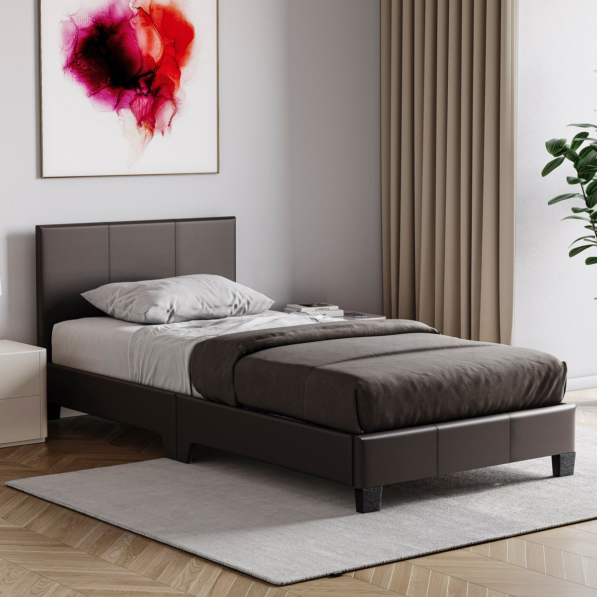Lisbon Single Faux Leather Bed, Brown UKFR