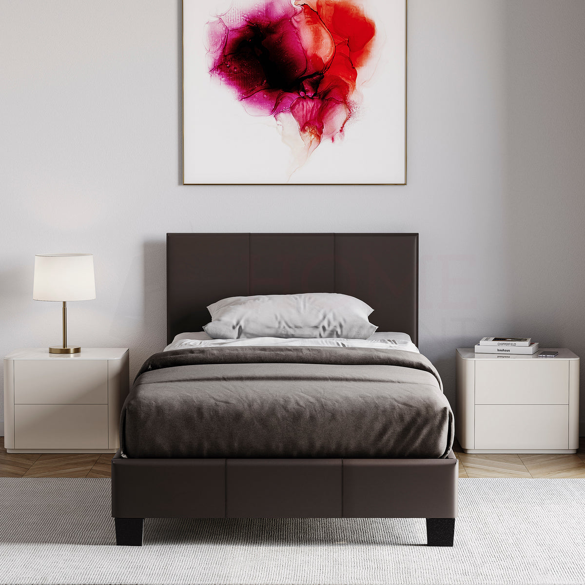 Lisbon Single Faux Leather Bed, Brown UKFR