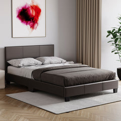 Lisbon Small Double Faux Leather Bed, Brown UKFR
