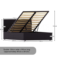 Lisbon Double Ottoman Faux Leather Bed, Black UKFR