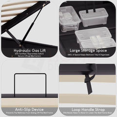Lisbon Double Ottoman Faux Leather Bed, Black UKFR