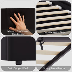 Lisbon Double Ottoman Faux Leather Bed, Black UKFR
