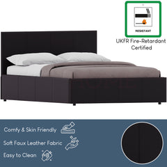 Lisbon Double Ottoman Faux Leather Bed, Black UKFR
