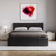 Lisbon King Size Ottoman Faux Leather Bed, Black UKFR