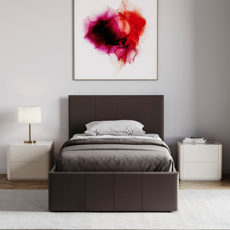 Lisbon Single Ottoman Faux Leather Bed, Brown UKFR