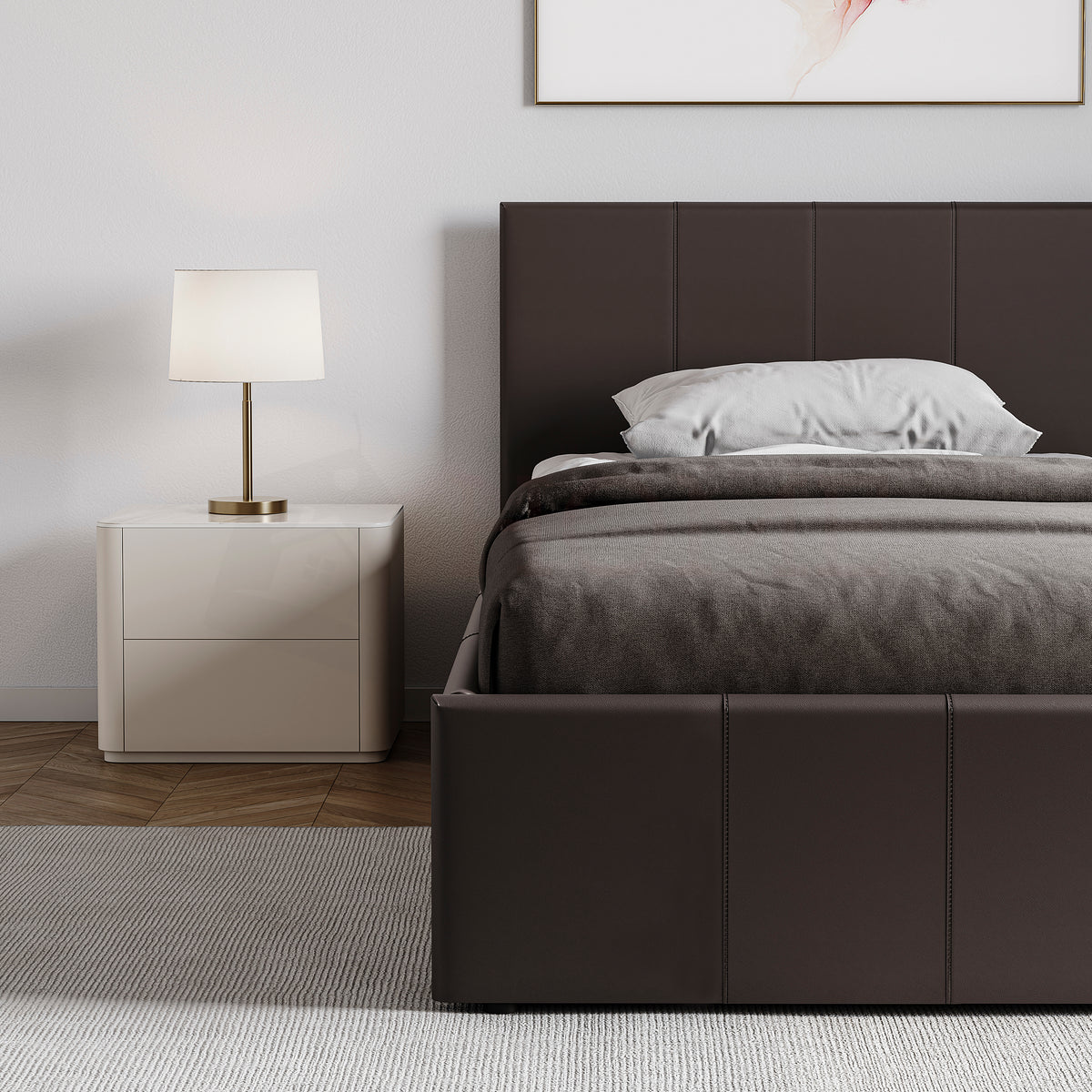 Lisbon Single Ottoman Faux Leather Bed, Brown UKFR