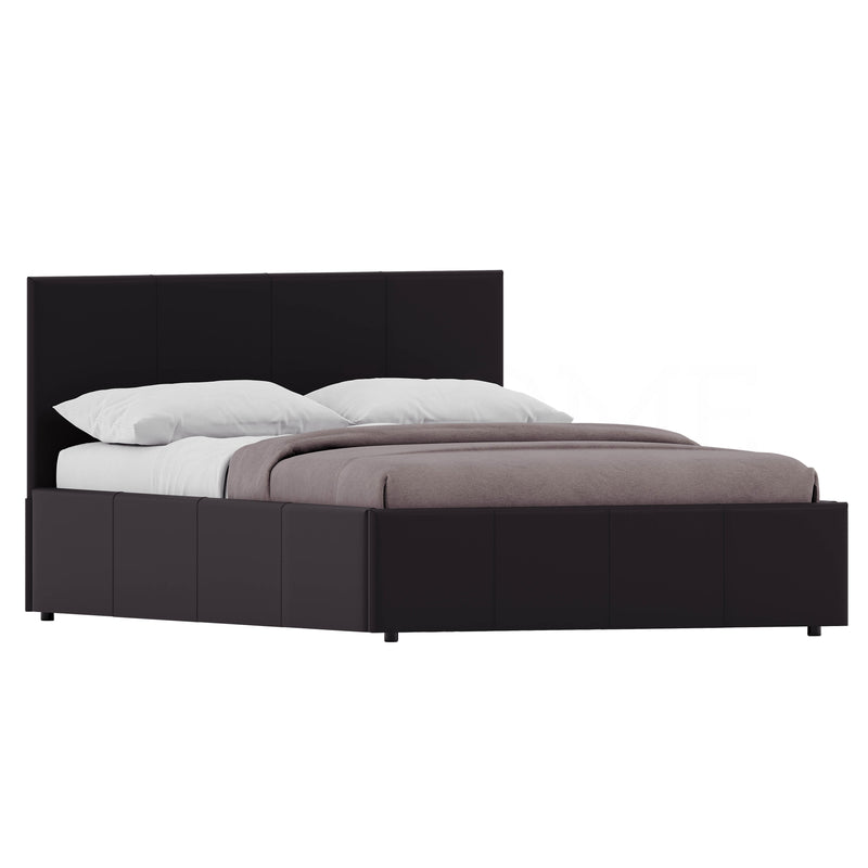 Lisbon King Size Ottoman Faux Leather Bed, Brown UKFR