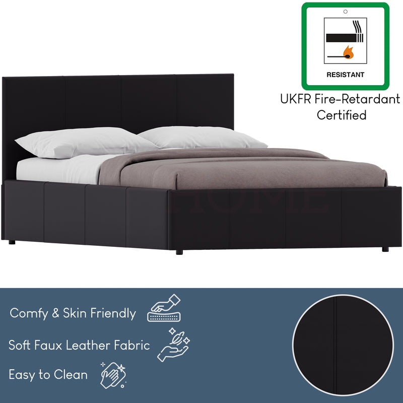 Lisbon King Size Ottoman Faux Leather Bed, Brown UKFR