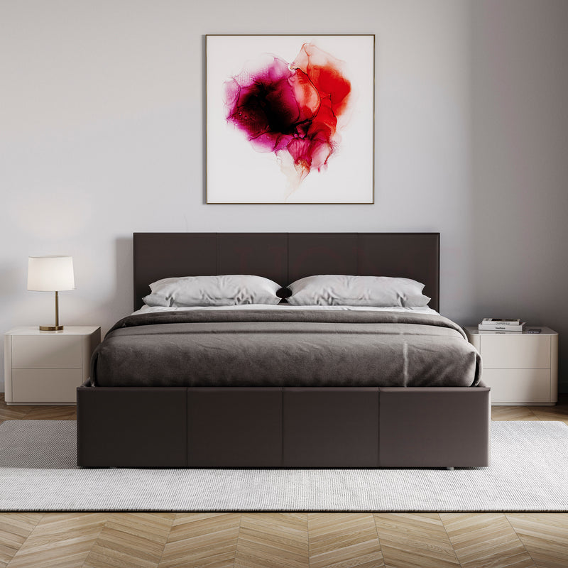 Lisbon King Size Ottoman Faux Leather Bed, Brown UKFR