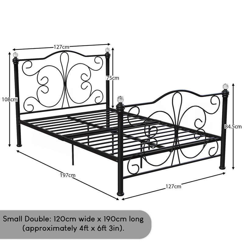 Chicago Small Double Metal Bed - Black