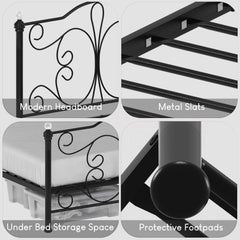 Chicago King Size Metal Bed - Black