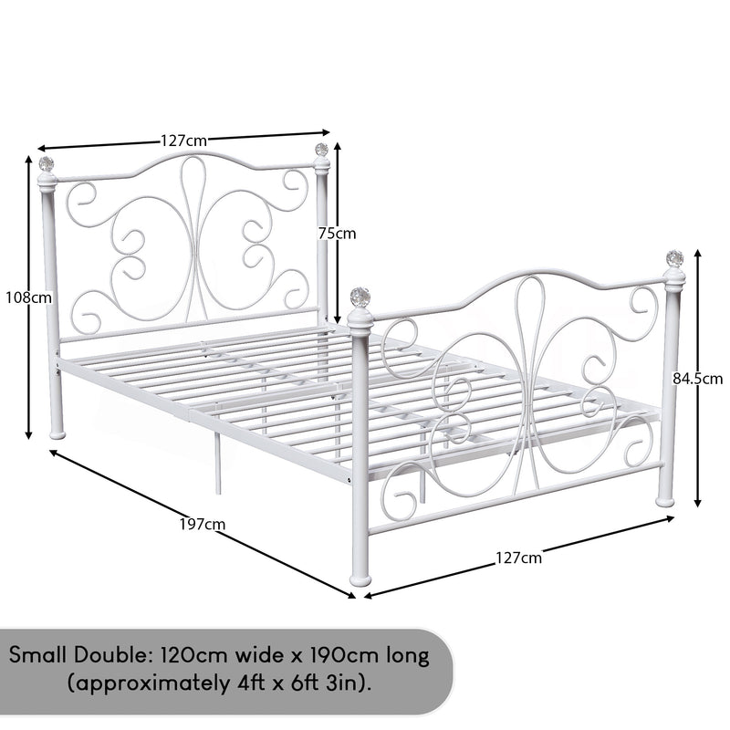 Chicago Small Double Metal Bed - White