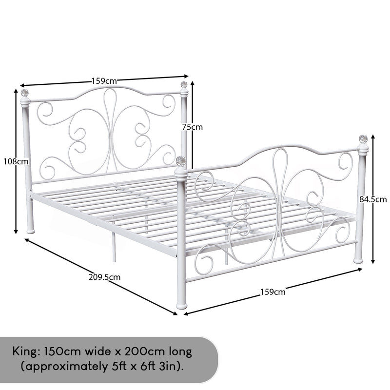 Chicago King Size Metal Bed - White