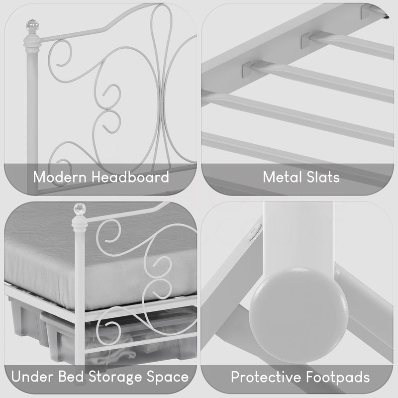 Chicago King Size Metal Bed - White