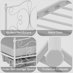 Chicago King Size Metal Bed - White