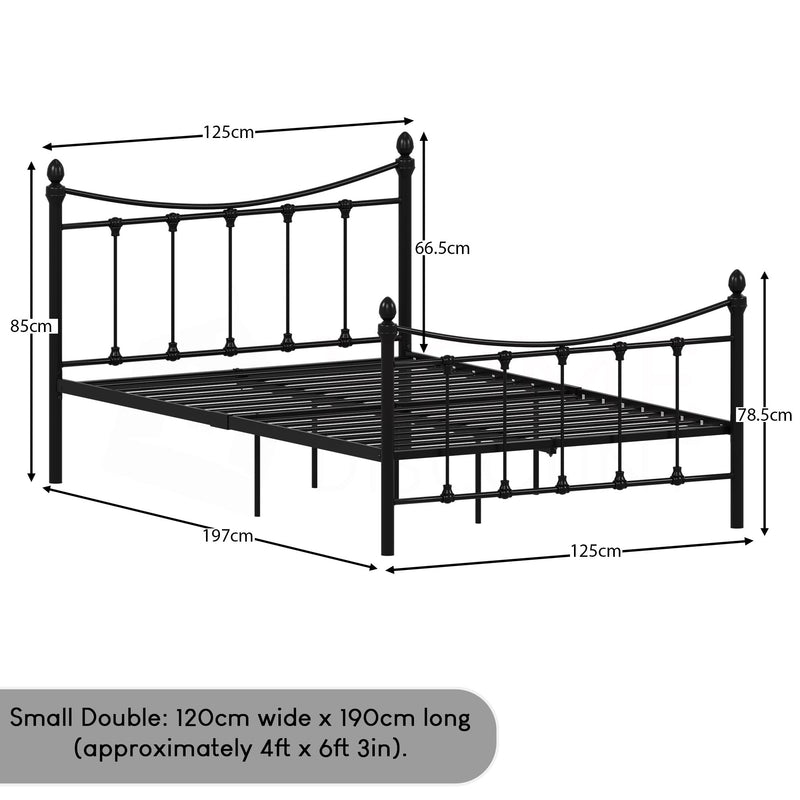 Paris Small Double Metal Bed - Black