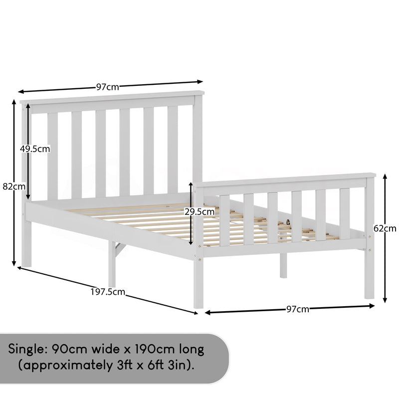 Milan Single Wooden Bed, High Foot, White