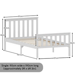 Milan Single Wooden Bed, High Foot, White