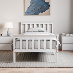 Milan Single Wooden Bed, High Foot, White