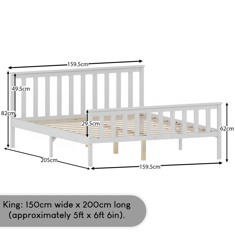 Milan King Size Wooden Bed, High Foot, White