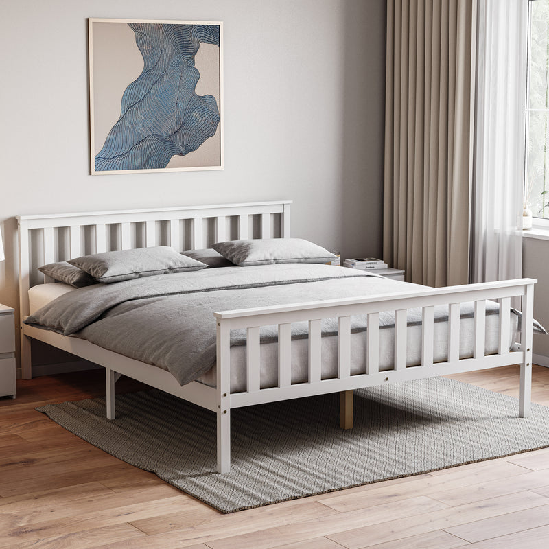 Milan King Size Wooden Bed, High Foot, White