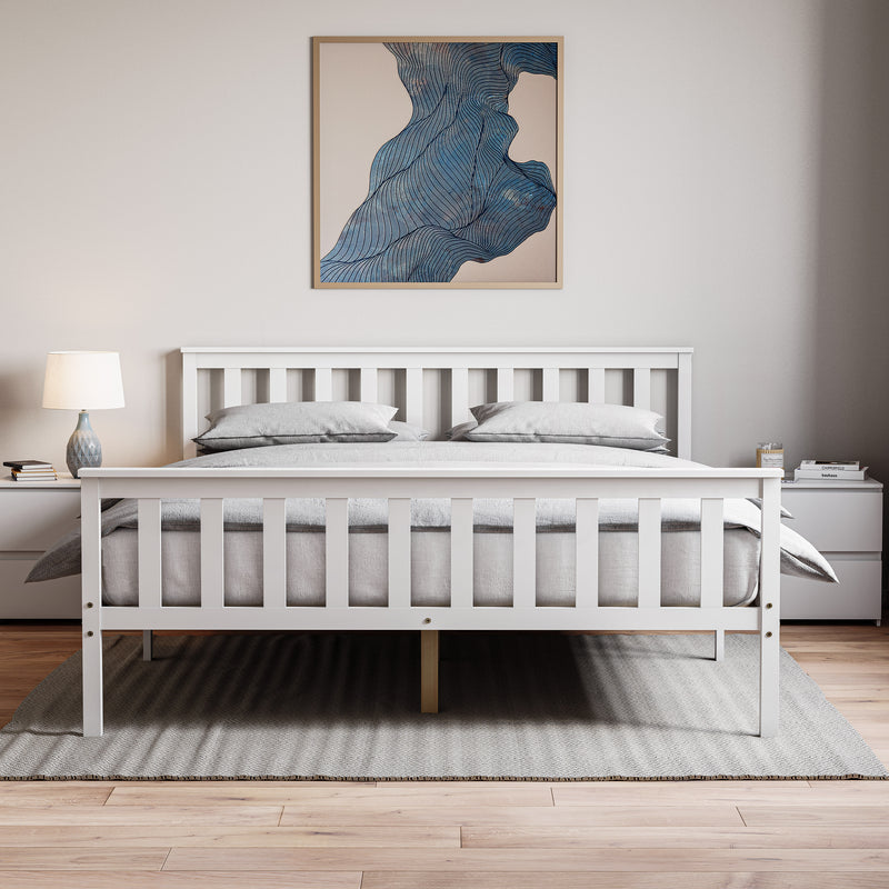 Milan King Size Wooden Bed, High Foot, White