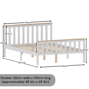Milan Double Wooden Bed, High Foot, White & Pine