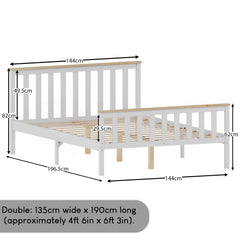 Milan Double Wooden Bed, High Foot, White & Pine