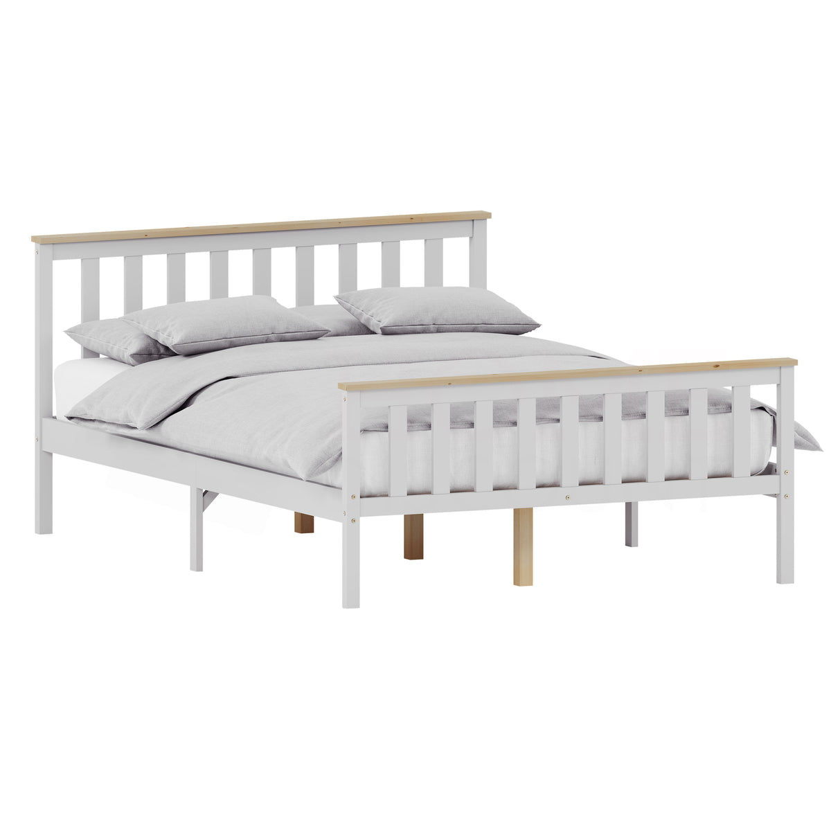 Milan Double Bed Size Wooden Bed, High Foot, White & Pine