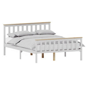 Milan Double Bed Size Wooden Bed, High Foot, White & Pine