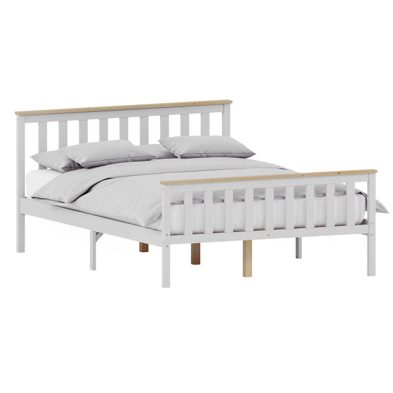 Milan Double Wooden Bed, High Foot, White & Pine