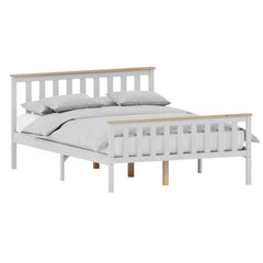 Milan Double Wooden Bed, High Foot, White & Pine