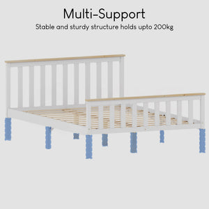 Milan Double Wooden Bed, High Foot, White & Pine