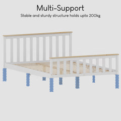 Milan Double Wooden Bed, High Foot, White & Pine