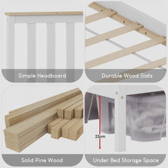 Milan Double Wooden Bed, High Foot, White & Pine