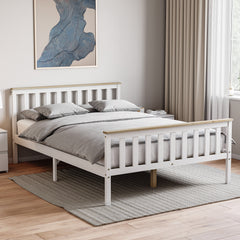 Milan Double Wooden Bed, High Foot, White & Pine