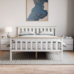 Milan Double Wooden Bed, High Foot, White & Pine