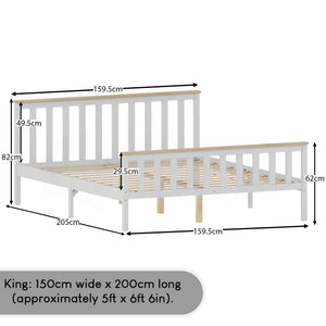 Milan King Size Wooden Bed, High Foot, White & Pine