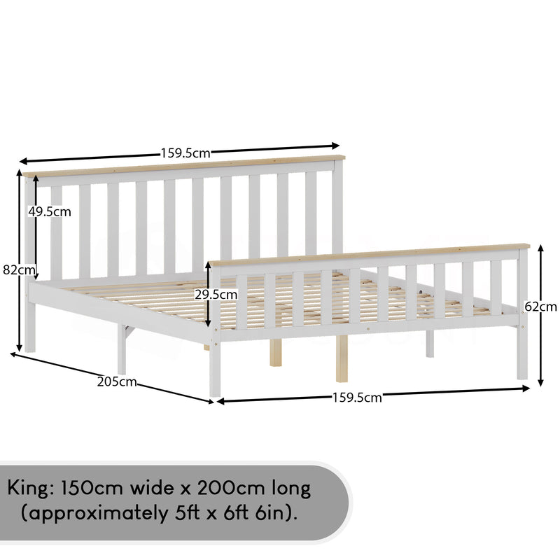 Milan King Size Wooden Bed, High Foot, White & Pine