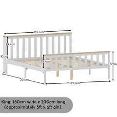 Milan King Size Wooden Bed, High Foot, White & Pine
