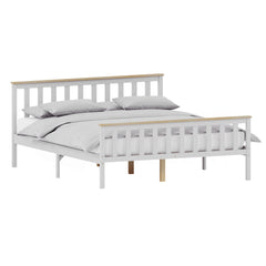 Milan King Size Wooden Bed, High Foot, White & Pine