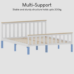 Milan King Size Wooden Bed, High Foot, White & Pine