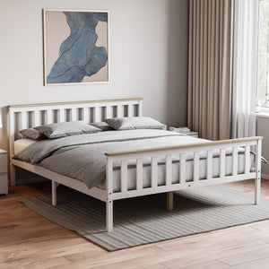 Milan King Size Wooden Bed, High Foot, White & Pine
