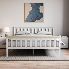 Milan King Size Wooden Bed, High Foot, White & Pine