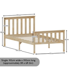 Milan Single Wooden Bed, High Foot, Pine